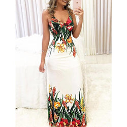 Summer Women Lady Sexy Sleeveless Strap Deep V-Neck Long Maxi Evening Party Elegant Dress Sundress