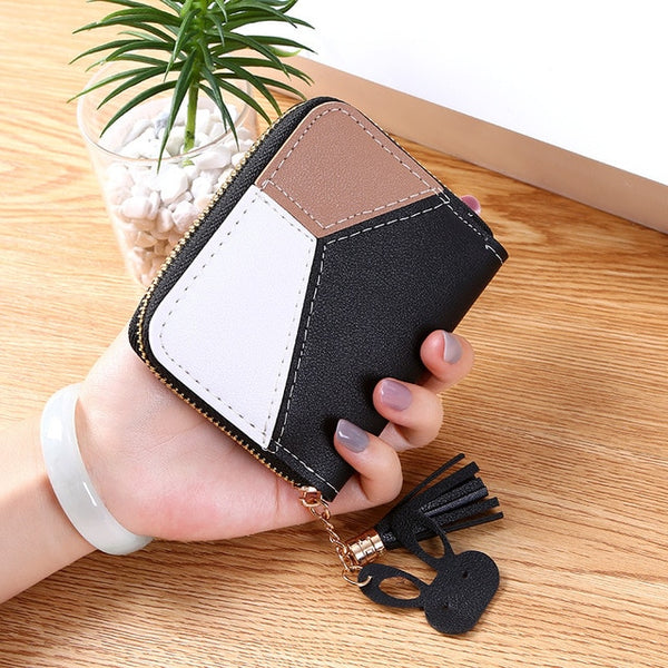 Geometric Luxury Brand Leather Women Long Zipper Coin Purses Tassel Design Clutch Wallet Female Money Credit Card Holder