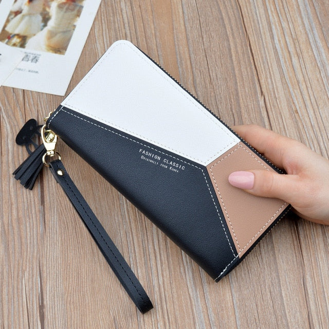 Geometric Luxury Brand Leather Women Long Zipper Coin Purses Tassel Design Clutch Wallet Female Money Credit Card Holder