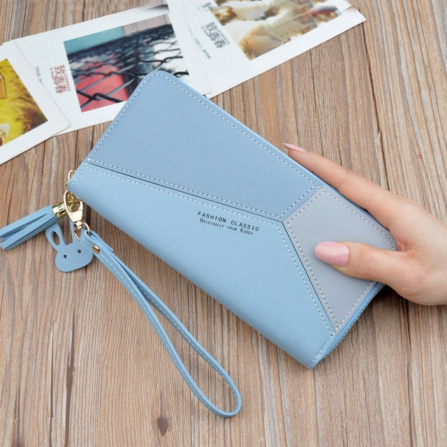 Geometric Luxury Brand Leather Women Long Zipper Coin Purses Tassel Design Clutch Wallet Female Money Credit Card Holder