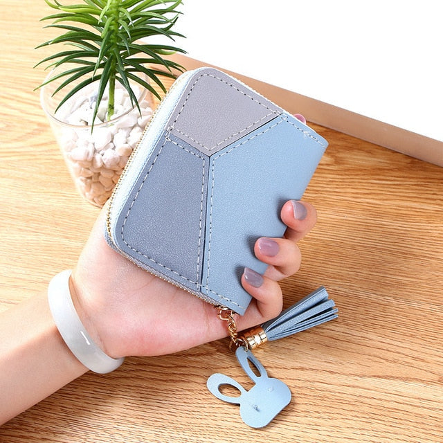 Geometric Luxury Brand Leather Women Long Zipper Coin Purses Tassel Design Clutch Wallet Female Money Credit Card Holder