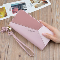 Geometric Luxury Brand Leather Women Long Zipper Coin Purses Tassel Design Clutch Wallet Female Money Credit Card Holder