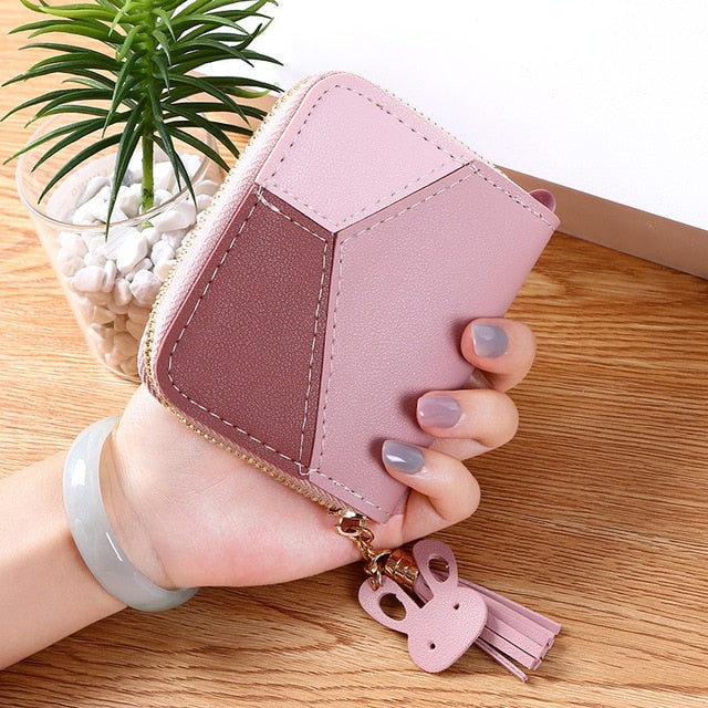 Geometric Luxury Brand Leather Women Long Zipper Coin Purses Tassel Design Clutch Wallet Female Money Credit Card Holder