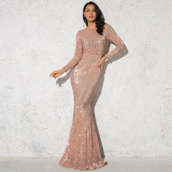 Long Sleeve Sequin Maxi Dress Floor Length