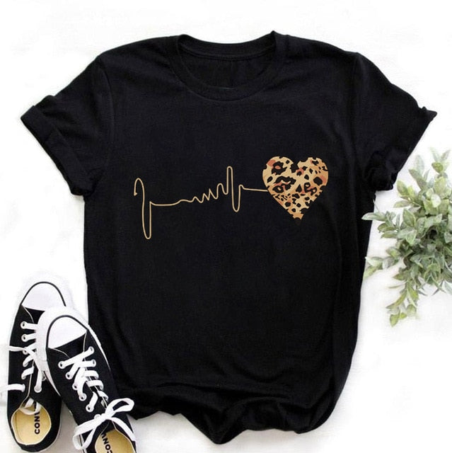 Summer Fashion Lips Leopard Print Graphic T Shirt