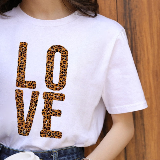 Summer Fashion Lips Leopard Print Graphic T Shirt