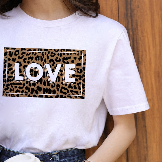 Summer Fashion Lips Leopard Print Graphic T Shirt