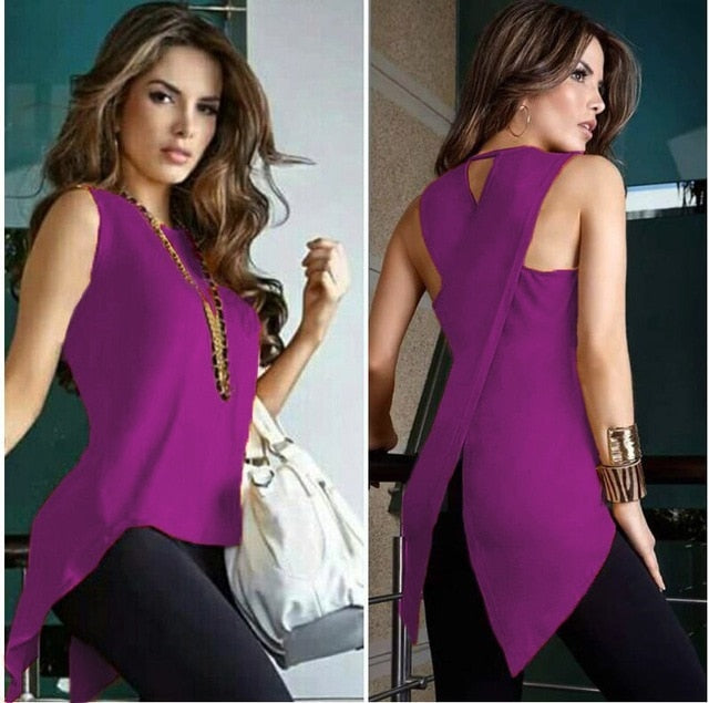 Women Sexy Sleeveless O Neck Top