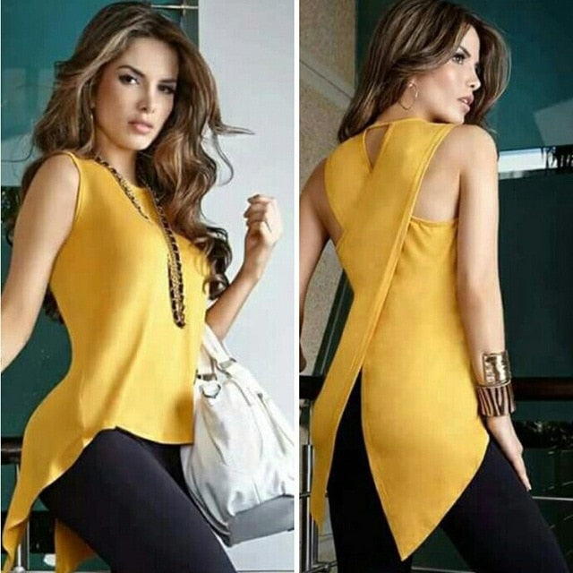 Women Sexy Sleeveless O Neck Top