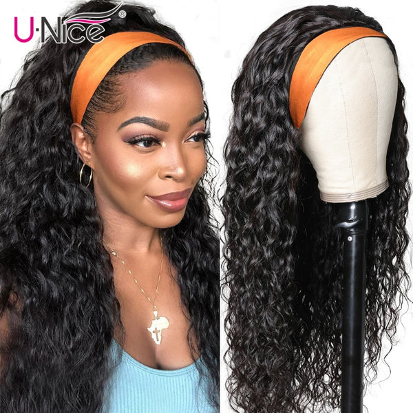100% Human Hair Grip Headband Scarf Wig Water Wave Human Hair Wig No plucking wigs for Women No Glue No Sew In