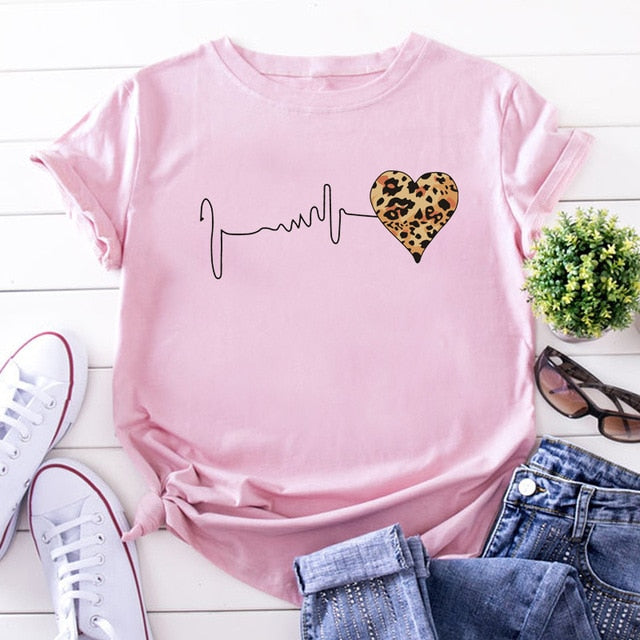 Summer Fashion Lips Leopard Print Graphic T Shirt