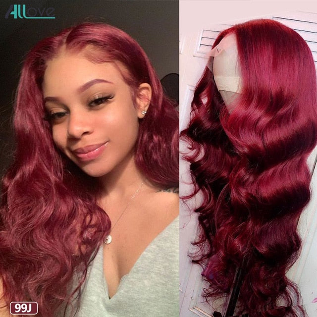 Allove 99J Lace Front Wig Burgundy Body Wave Human Hair Wig Ombre Lace Frontal Wig 1B 99J Body Wave Lace Closure Wigs for Women