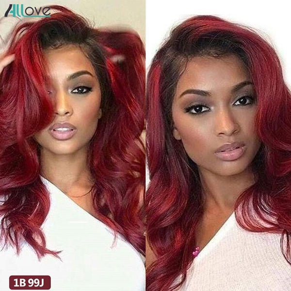 Allove 99J Lace Front Wig Burgundy Body Wave Human Hair Wig Ombre Lace Frontal Wig 1B 99J Body Wave Lace Closure Wigs for Women