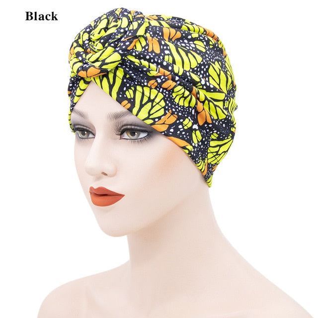 Indian arab wrap women head scarf turban caps trendy printed hijab bonnet Bohemian ethnic inner hijabs for cap muslim headdress