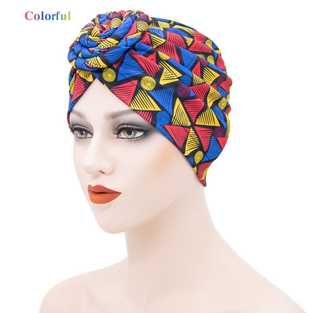 Indian arab wrap women head scarf turban caps trendy printed hijab bonnet Bohemian ethnic inner hijabs for cap muslim headdress