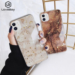 Lovebay Phone Case For iPhone 11 6 6s 7 8 Plus X XR XS Max Luxury Bling Gold Foil Marble Glitter Soft TPU For iPhone 11 Pro Max