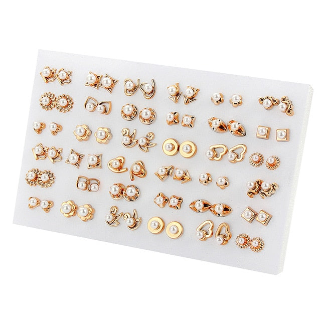 36Pairs/18pairs Earrings Mixed Styles Rhinestone Sun Flower Geometric Animal Plastic Stud Earrings Set For Women Girls Jewelry