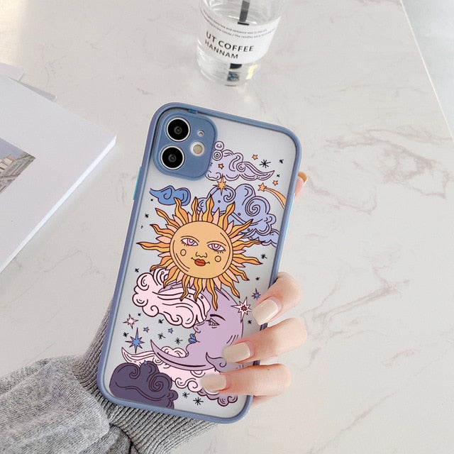 JAMULAR Funny Sun Moon Face Shockproof Phone Case For iPhone 11 Pro 12 7 XS MAX X XR SE20 8 Plus Soft TPU Matte Candy Back Cover