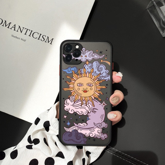 JAMULAR Funny Sun Moon Face Shockproof Phone Case For iPhone 11 Pro 12 7 XS MAX X XR SE20 8 Plus Soft TPU Matte Candy Back Cover