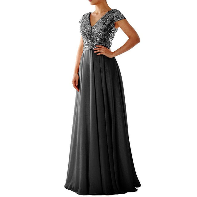 Black Sequins mesh Elegant Maxi Night Dress red party Dress