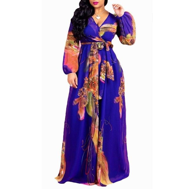 2021 chiffon Long Sleeve maxi dress bohemia dress full plus size celebrity/graduation/Dinner Dress Beach Sundress