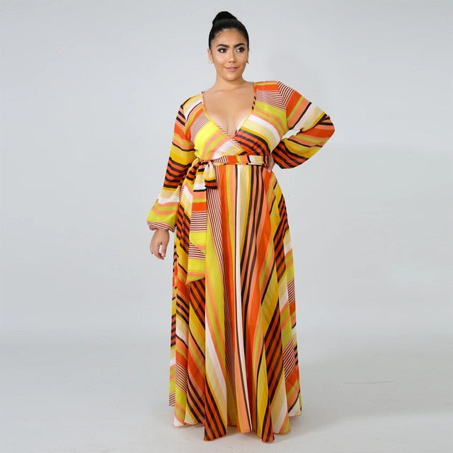 2021 chiffon Long Sleeve maxi dress bohemia dress full plus size celebrity/graduation/Dinner Dress Beach Sundress