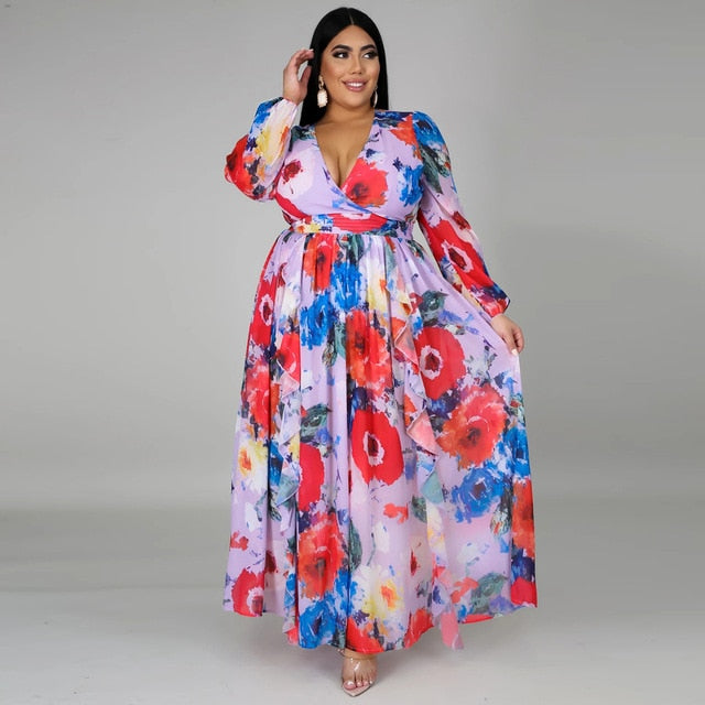 2021 chiffon Long Sleeve maxi dress bohemia dress full plus size celebrity/graduation/Dinner Dress Beach Sundress