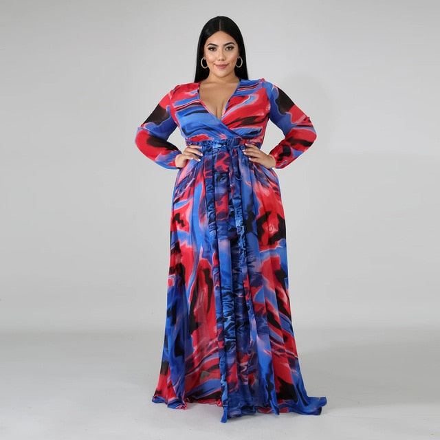 2021 chiffon Long Sleeve maxi dress bohemia dress full plus size celebrity/graduation/Dinner Dress Beach Sundress