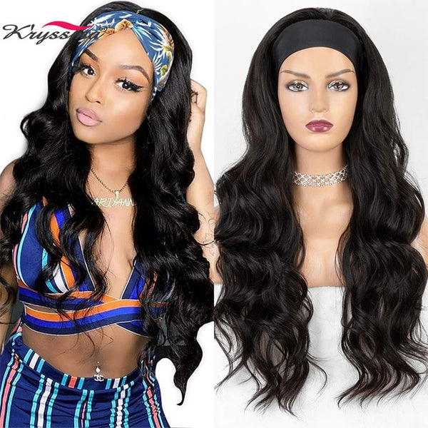 Long Wavy Headband Wig for Black Women None Replacement Body Wave Synthetic Headwraps Hair Wig 2