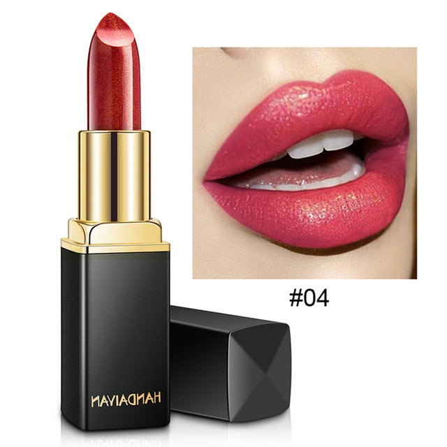 Handaiyan Waterproof Nude Glitter Lipstick Makeup Long Lasting Velve Red Mermaid Sexy Shimmer Lip Stick Cosmetics Beauty