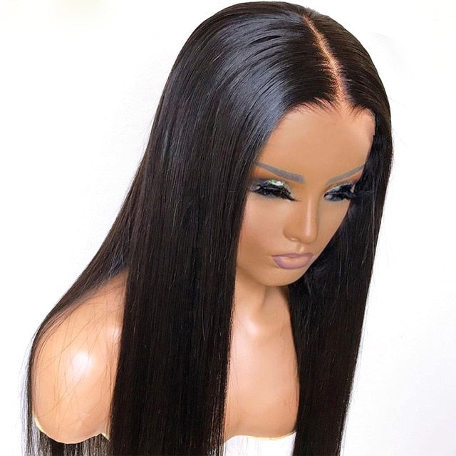 Heat Resistant Hair Black Color Synthetic Lace Front Wig For Black Women Middle Part Hand Tied Long Silky Straight Lace Wig