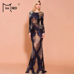 Women Sexy O Neck Long Sleeve Backless Sequin Dresses Female Elegant Multi Autumn Winter Maxi Dress Robes FT19747