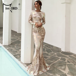 Long Sleeve Backless Sequin Dresses