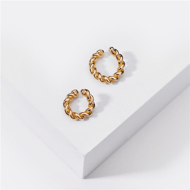 Punk Rock Gold Color Clip Earrings No Piercing Trendy Link Chain Earcuffs Statement Cartilage Earrings for Women Party Jewelry