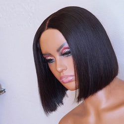 Silky Straight 1B Black 99J Wig Short Bob Synthetic Wig Ombre Red Color Heat Resistant Hair Middle Part Fake Scalp Medium Cap