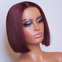 Silky Straight 1B Black 99J Wig Short Bob Synthetic Wig Ombre Red Color Heat Resistant Hair Middle Part Fake Scalp Medium Cap