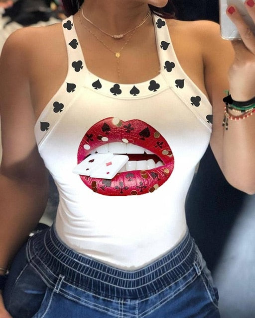 Summer Women Tank Top Casual Sleeveless Vest Tops Thick Strap Butterfly Queen print Backless Bowknot Design Sporty Top Tank Tops