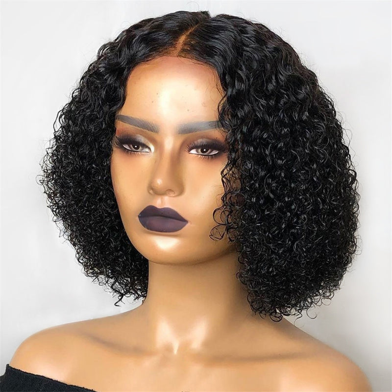 Kinky Curly Hair Wigs Natural Part Synthetic Hair Women Wigs 180% Density Machine Made Wig Short Bob Wig