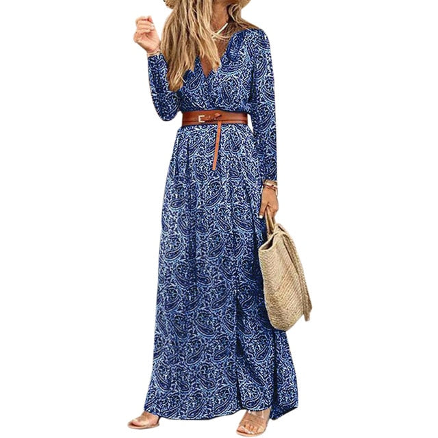 Maxi Belted Dress Casual Sexy Party Dress