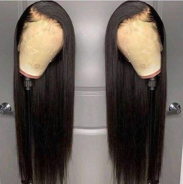 Heat Resistant Hair Black Color Synthetic Lace Front Wig For Black Women Middle Part Hand Tied Long Silky Straight Lace Wig