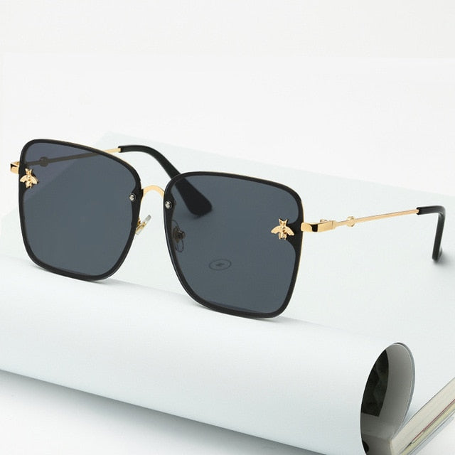 Fashion Lady Oversize Rimless Square Bee Sunglasses Women Men Small Bee Glasses Gradient Sun Glasses Female UV400
