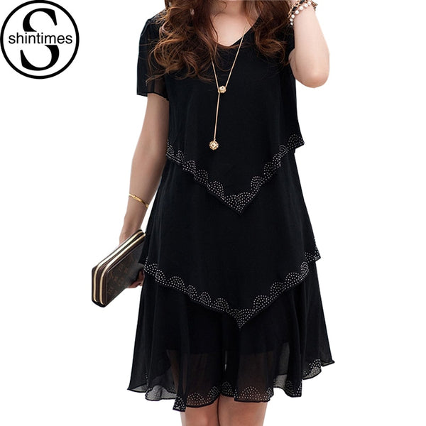 Chiffon Dress Summer Dresses Party Short Sleeve Casual  Blue Black Robe Femme