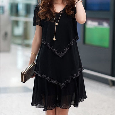 Chiffon Dress Summer Dresses Party Short Sleeve Casual  Blue Black Robe Femme