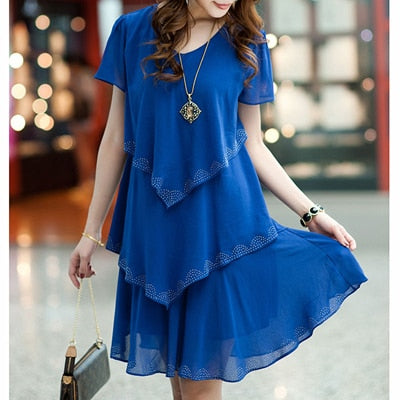 Chiffon Dress Summer Dresses Party Short Sleeve Casual  Blue Black Robe Femme