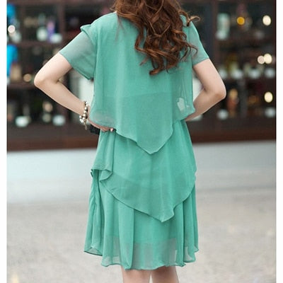 Chiffon Dress Summer Dresses Party Short Sleeve Casual  Blue Black Robe Femme