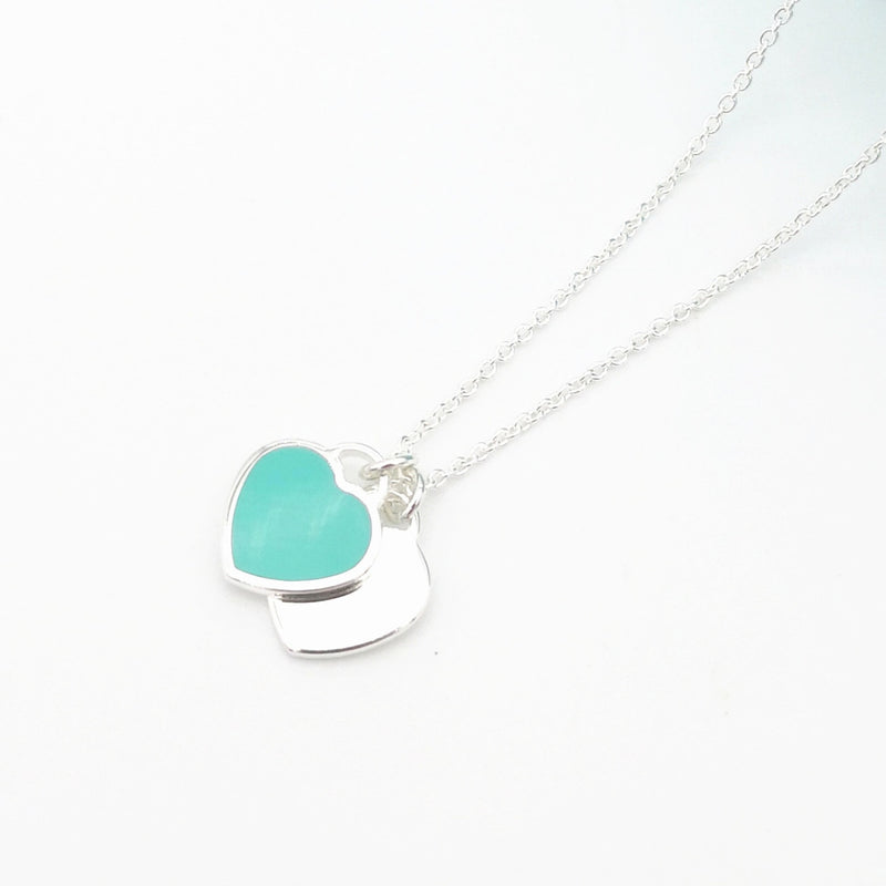 Blue Enamel Double Heart Necklace