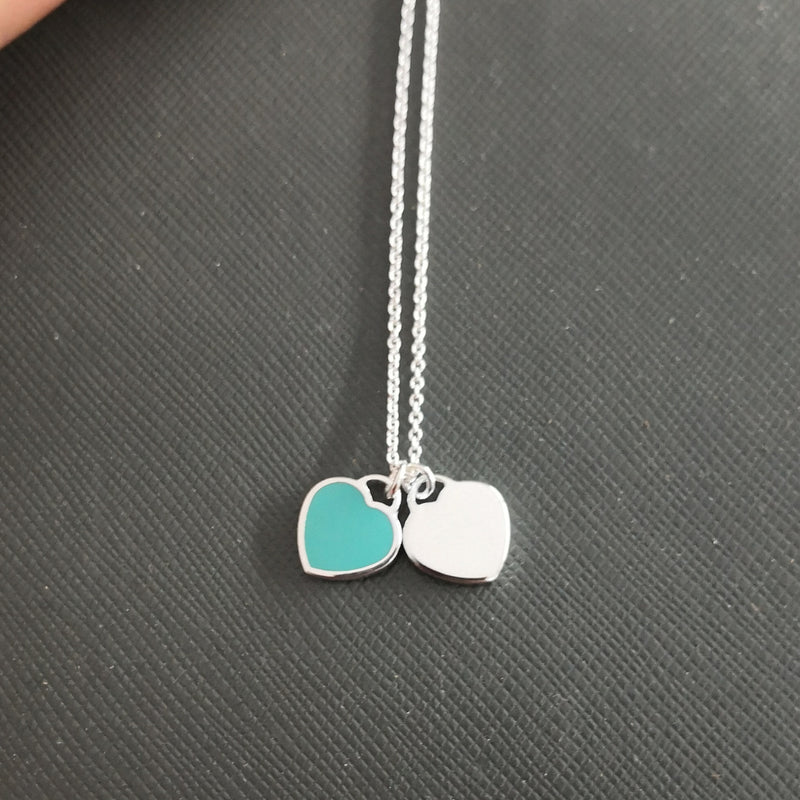 Blue Enamel Double Heart Necklace