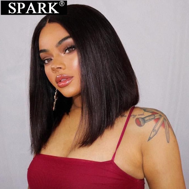 SPARK Human Hair Wig Ombre Bob Peruvian Straight Natural 1B/30&4/27 Highlight Short Bob Remy 4x4 Lace Closure Human Hair Wigs