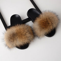 SARSALLYA Fur Slippers Women Real Fox Fur Slides Home Furry Flat Sandals Female Cute Fluffy House Shoes Woman Brand Luxury 2021