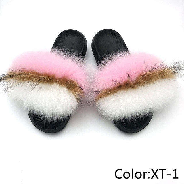 SARSALLYA Fur Slippers Women Real Fox Fur Slides Home Furry Flat Sandals Female Cute Fluffy House Shoes Woman Brand Luxury 2021